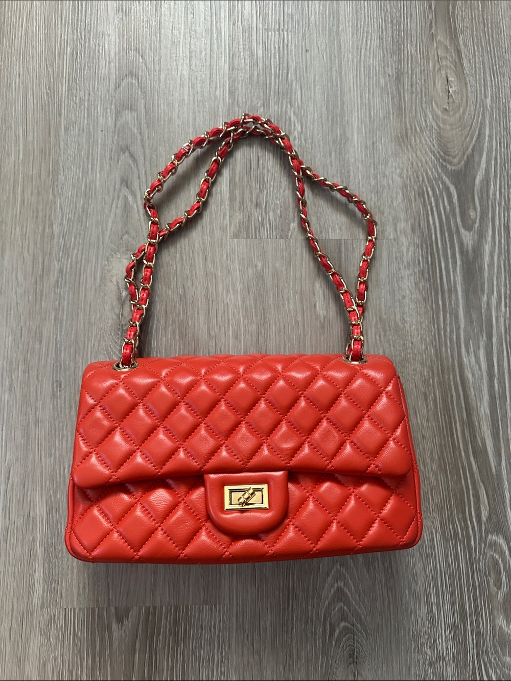 Orange Quilted Leather Bag